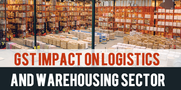 Impact of Goods and Service Tax Concept of Huge distribution warehouse with high shelves and loaders.